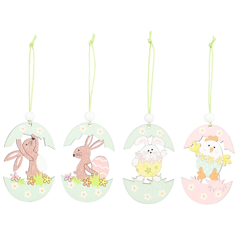 8pcs Egg Shell Rabbit Hanging Ornament Easter Wood Pendant Party Decor (2pcs Egg Rabbit Egg Shell, 2pcs Yellow Rabbit Egg Shell, 2pcs Rabbit Raise Egg Shell, 2pcs Chicken Egg Shell)