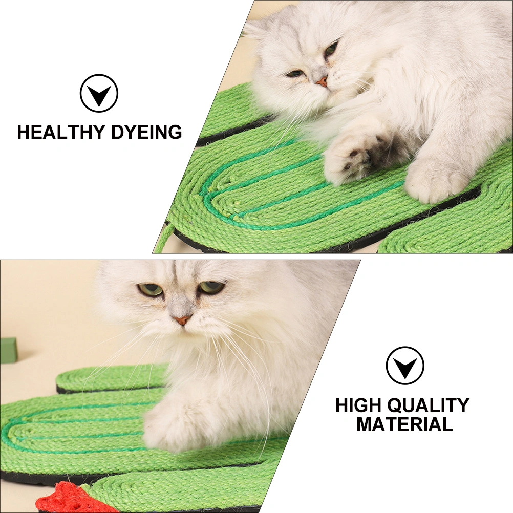 Cartoon Kitten Cat Scratch Pad Cactus Cat Sisal Scratch Mat with Hanging Rope