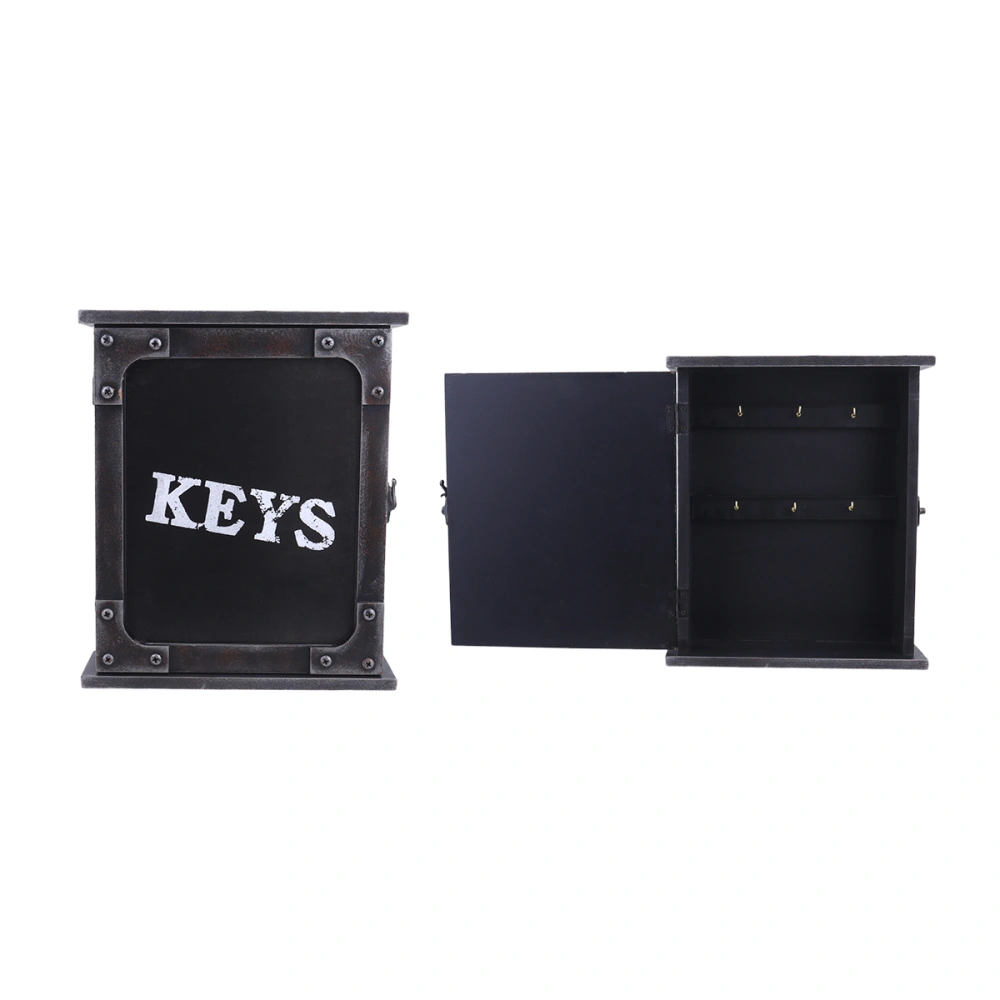 Distress European Style Wooden Key Box Wall Mounted Ketters Printed Hanging Case Key Holder Key Organizer (Black)