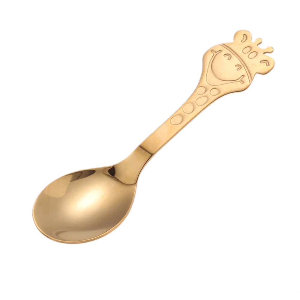 Baby Cartoon Giraffe Stainless Steel Spoon Polished Soup Dinner Spoon Tableware (Golden)