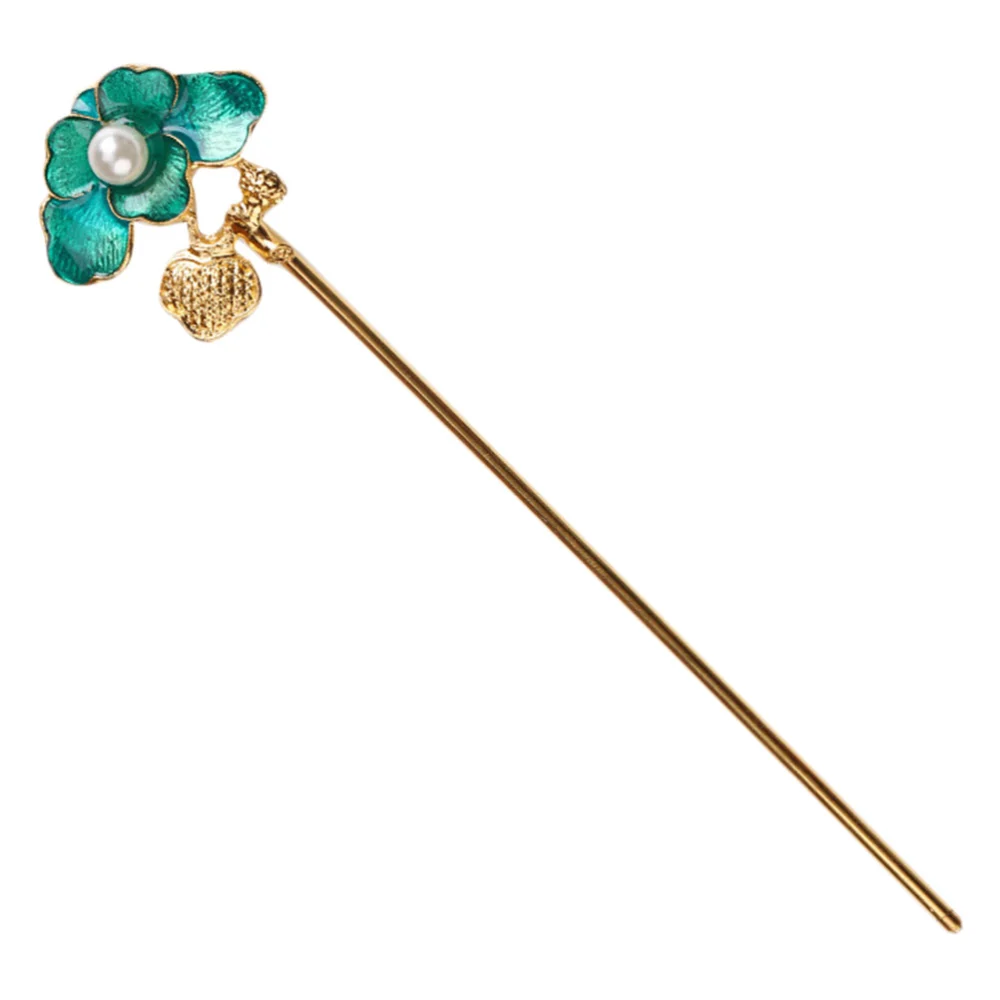 1pc Chinese Style Vintage Lotus Leaf Shaped Hair Decor Hair Stick Traditonal Hair Supply for Women (Blue and Golden)