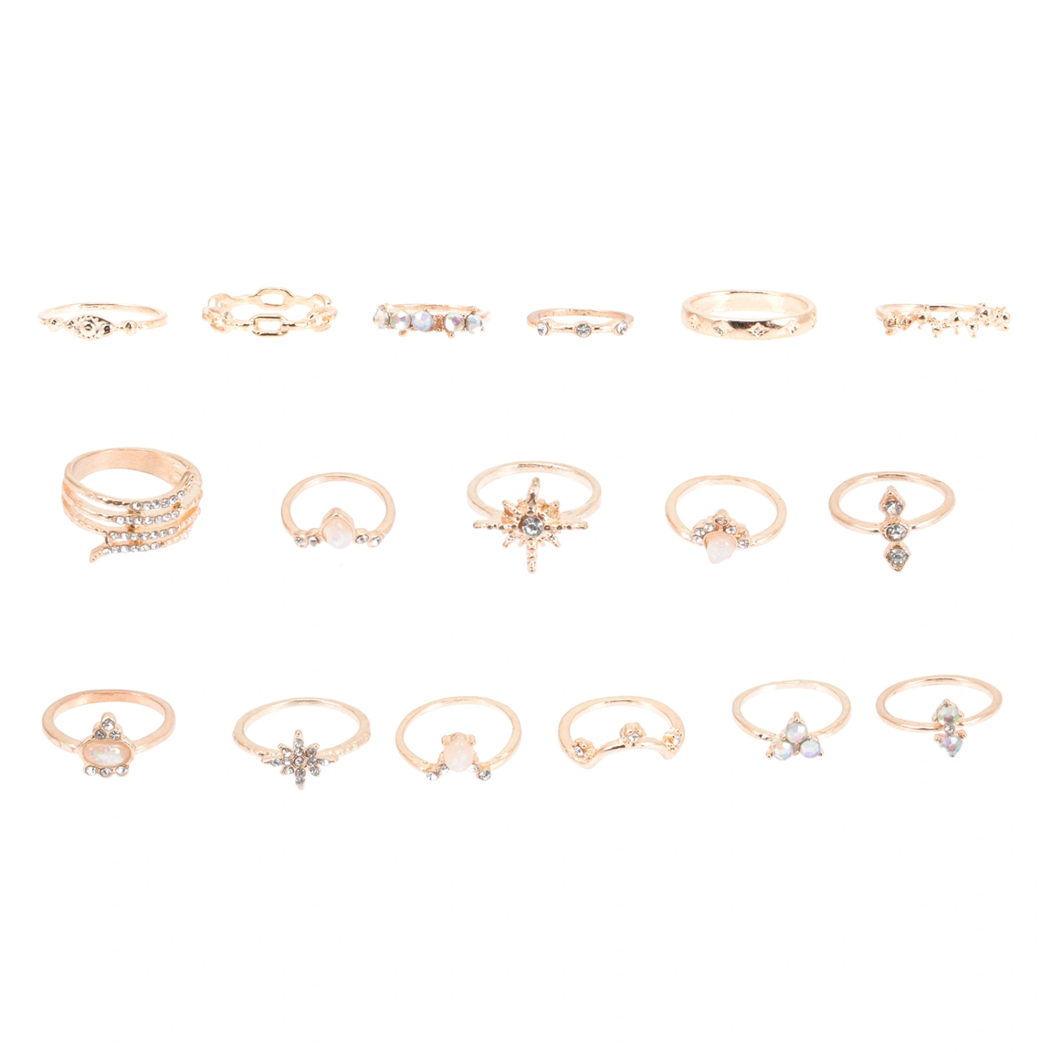 17pcs Bohemian Rhinestone Ring Fashion Finger Ring Jewelry Set for Women