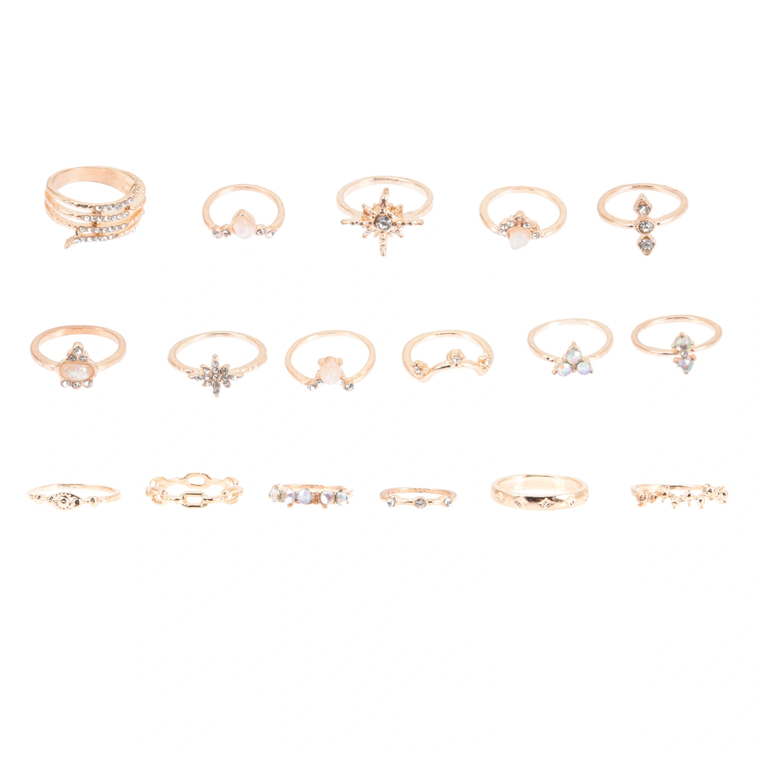 17pcs Bohemian Rhinestone Ring Fashion Finger Ring Jewelry Set for Women