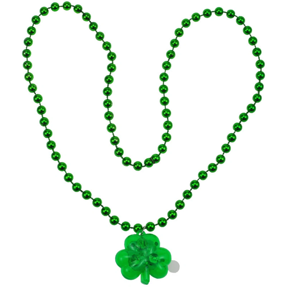 2PCS St. Patricks Day Glowing Necklace Clover LED Light Necklace Creative Shamrock Necklace for Festival Party