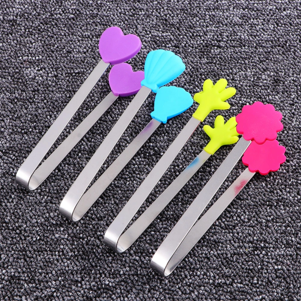 7pcs Practical Food Clips Stainless Steel Silicon Bread Tong Bread Clip BBQ Tong Kitchen Tools for Meat Steak Seafood (Random Style)