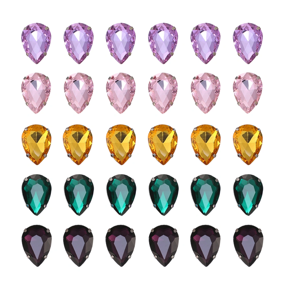 50pcs 10x14mm Crystal Claw Glass Rhinestones DIY Sewing Rhinestones Water Drop Sew On Claw Rhinestones Teardrop for Garment (Mixed Color)