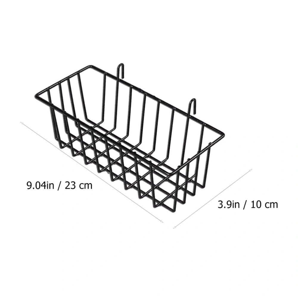 1 Set 2Pcs Grid Wall Basket Wire Straight Shelf Kit Wall Organizers (Black)