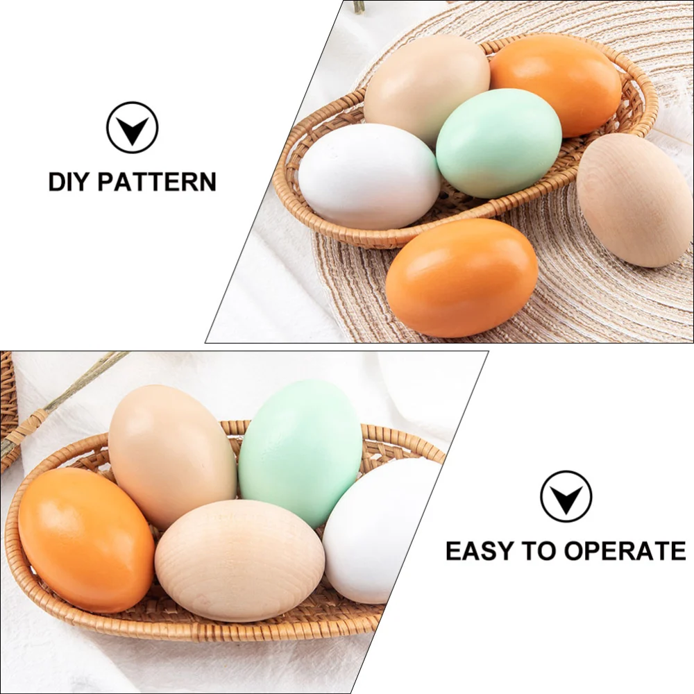 5Pcs Wooden Simulation Eggs Easter Painting Eggs Toy Kids DIY Plaything