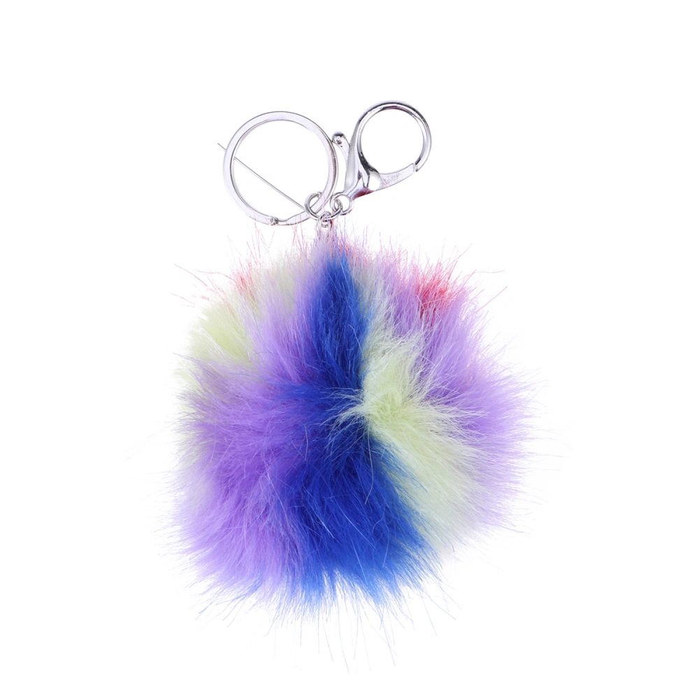 12cm Pom Pom Faux Fur Ball Keychain Keyring Bag Charm Decoration (Blue)