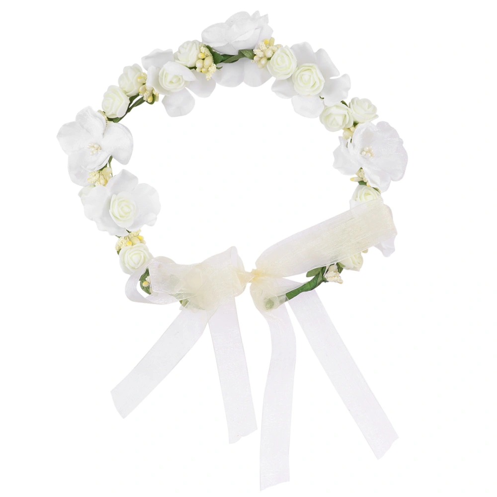 Hair Wreath Bridal Headpiece Simulation Floral Crown Flower Headband Garland for Holiady Wedding Photography (White)