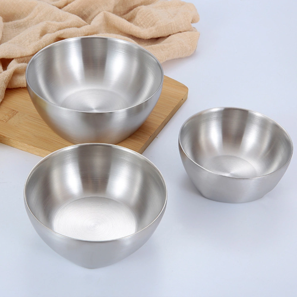 304 Stainless Steel Bowl Double Insulated Bowl Household Utensils Instant Noodles Bowl Metal Snack Bowl(Medium)