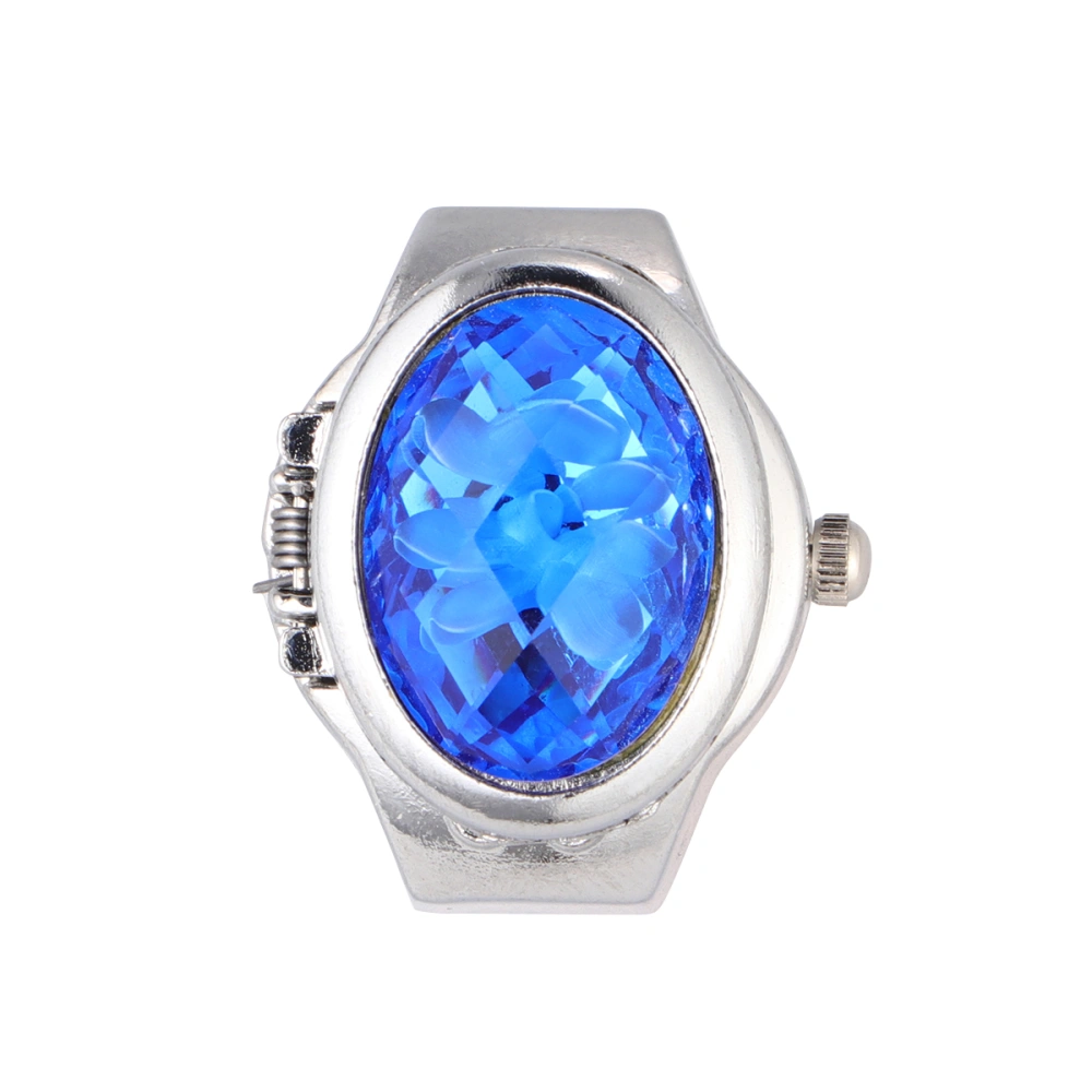 Special Oval Watch Shaped Finger Ring Fashion Exquisite Quartz Watch Ring for Men Women (Blue)