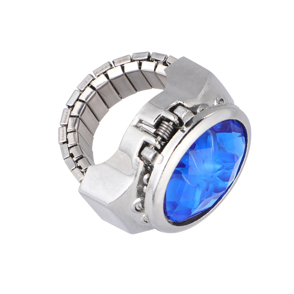 Special Oval Watch Shaped Finger Ring Fashion Exquisite Quartz Watch Ring for Men Women (Blue)