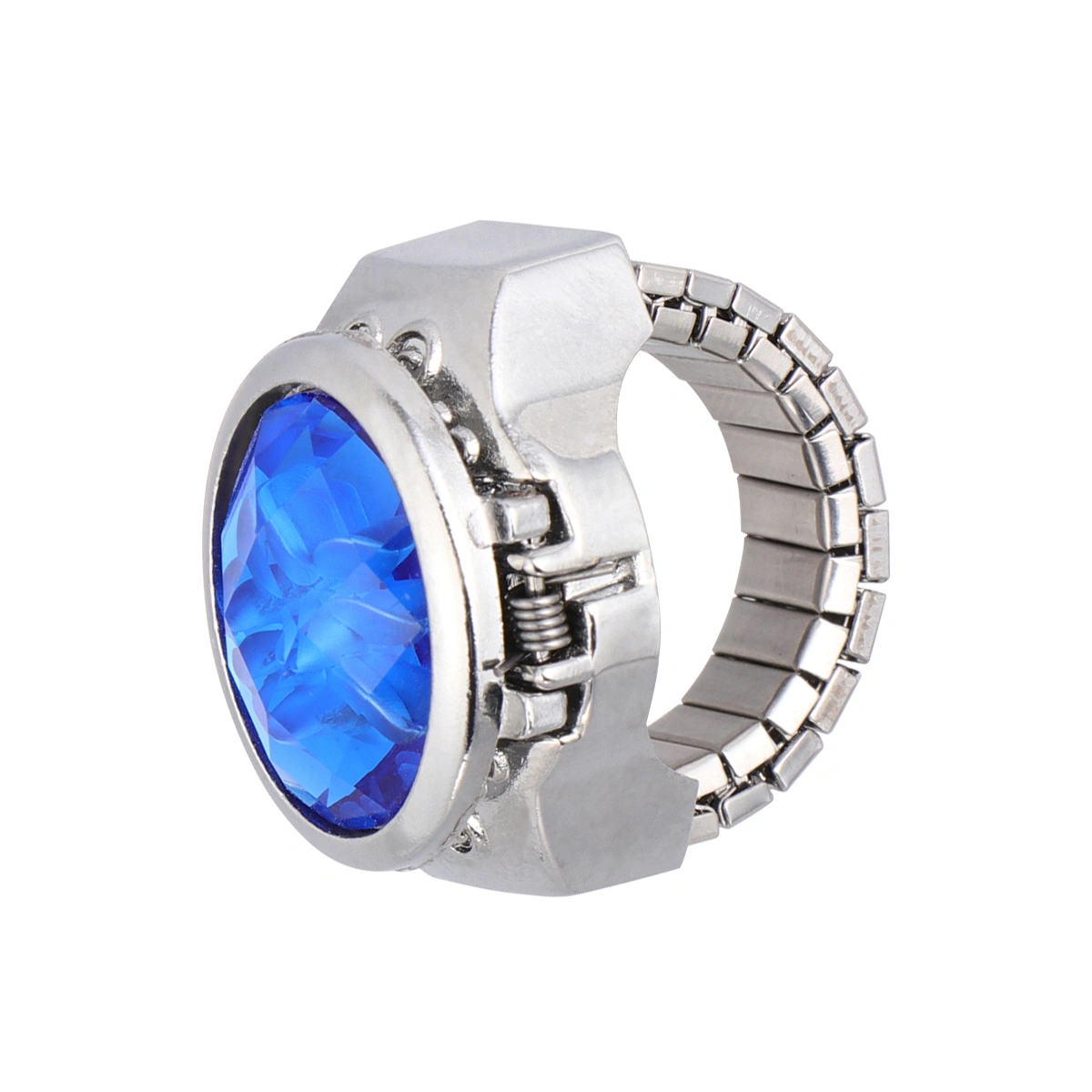 Special Oval Watch Shaped Finger Ring Fashion Exquisite Quartz Watch Ring for Men Women (Blue)