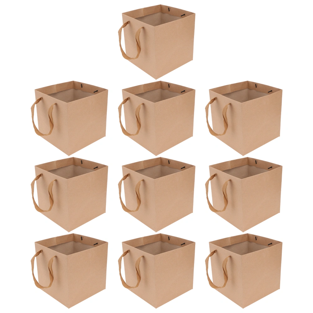 10pcs Paper Handbag Kraft Paper Bag Flower Tote Bag Present Pouch (Light Brown)