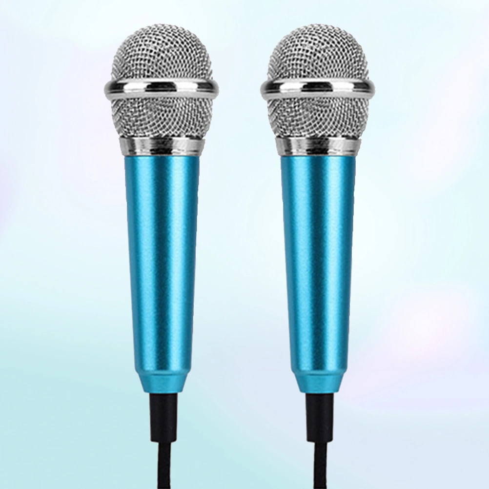2pcs Mobile K Song Microphone National K Singing Bar Microphone Song Artifact Cell Phone Microphone Mini Microphone (Blue, Random Type)