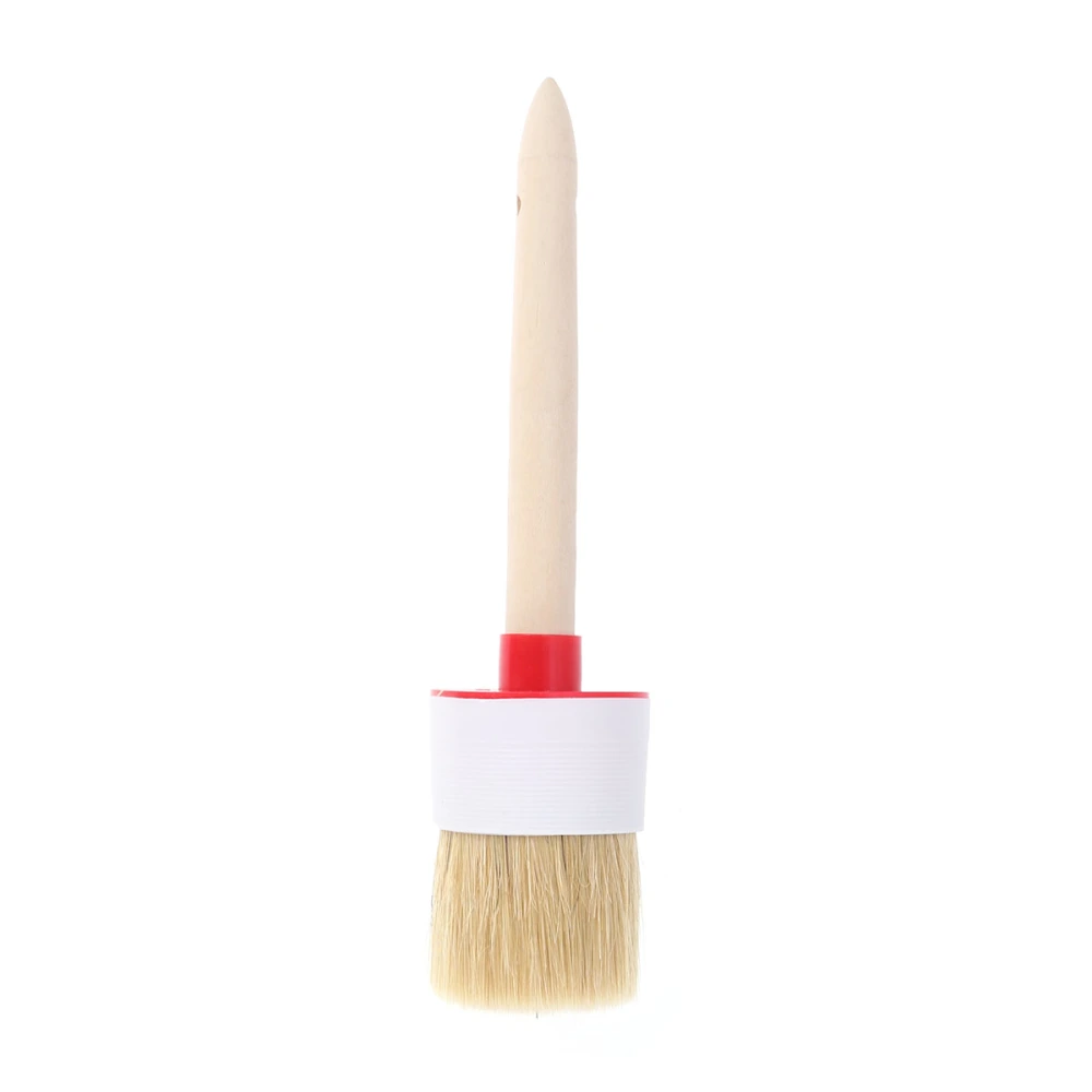 Round Head Wood Handle Bristle Cleaning Brush Natural Boar Hair Detail Brush for Wheels - 18# (60mm)