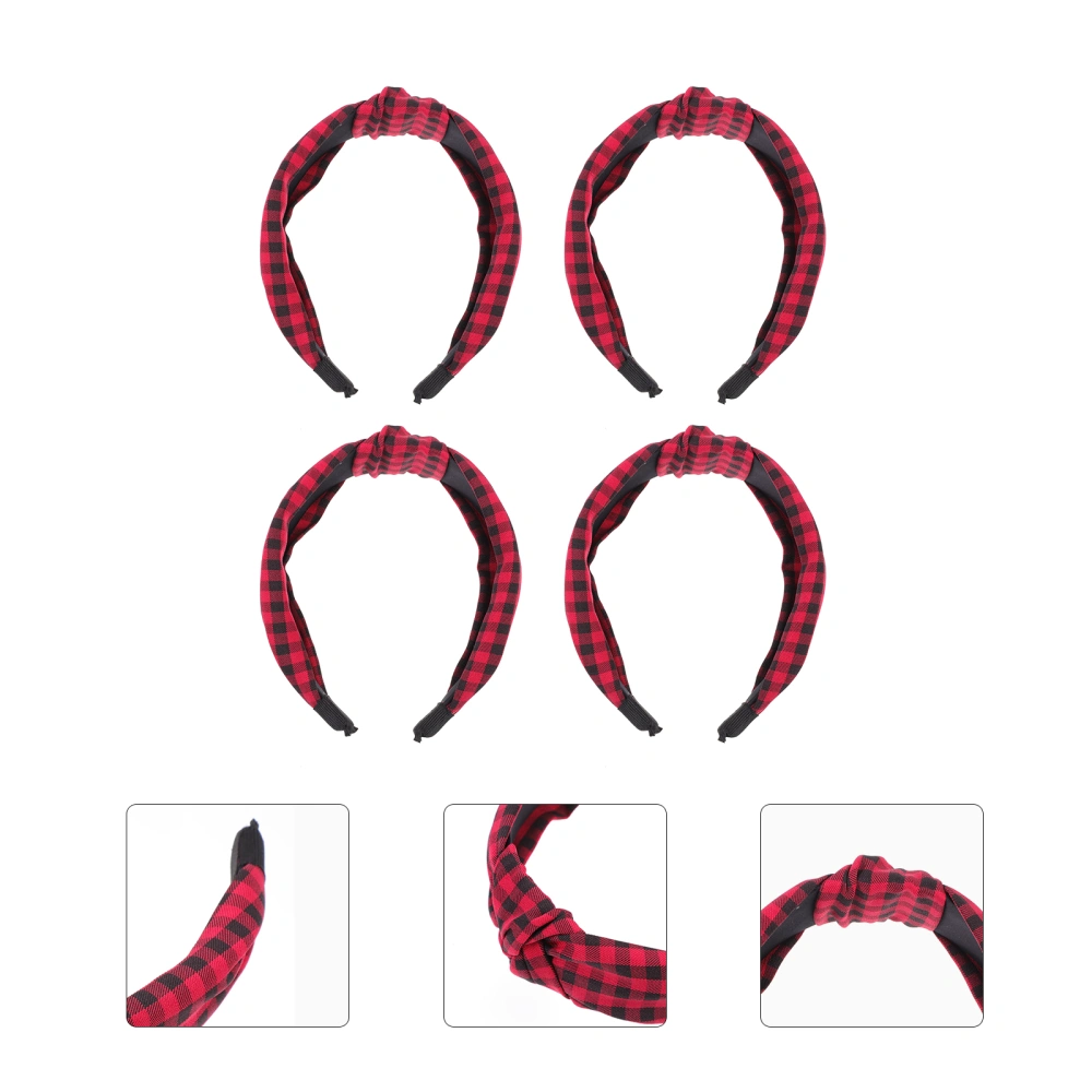 4Pcs Retro Headbands Delicate Wide Grid Design Hair Hoops for Women Red