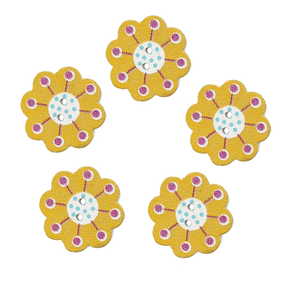 50PCS 2-Hole Paint Flower Wooden Buttons Decorative Buttons for Sewing Scrapbooking Crafts - Random Color