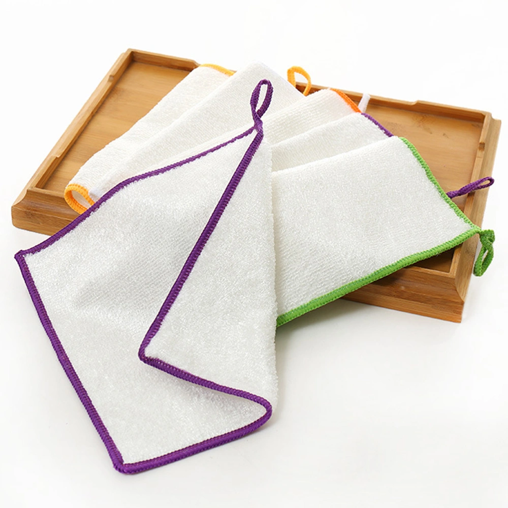 25X25CM Microfiber Dish Cleaning Cloth Double Thicken Non-stick Dish Towels Kitchen Cleaning Cloth (Purple)