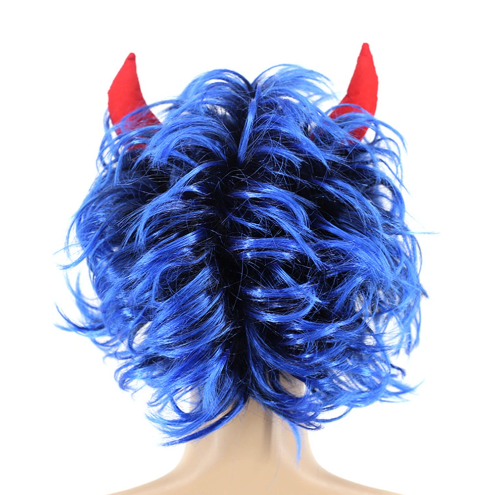 Horn Wig Ghost Festival Halloween Wig Bar Performance Festival Carnival Masquerade Dress Up Blue