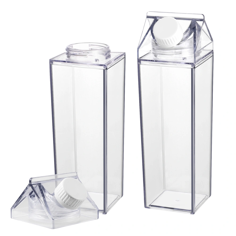 Cabilock 2pcs 500ML Clear Square Milk Bottles Leak-proof Portable Plastic Bottle Water Container for Travel Camping