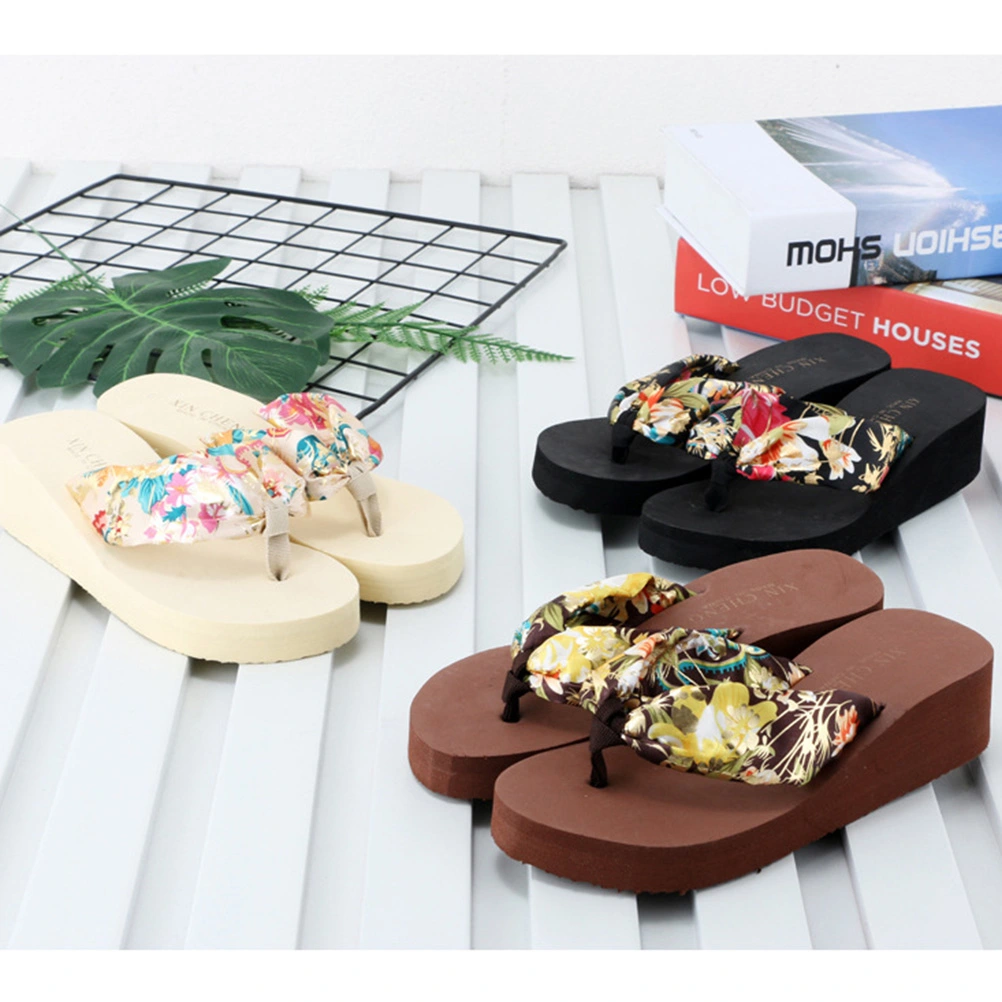 1 Pair Women's Word Slippers High Heel Wedges Casual Travel Simple Beach Shoes Bohemian Outgoing Sandals Slippers Size 39 (Beige)