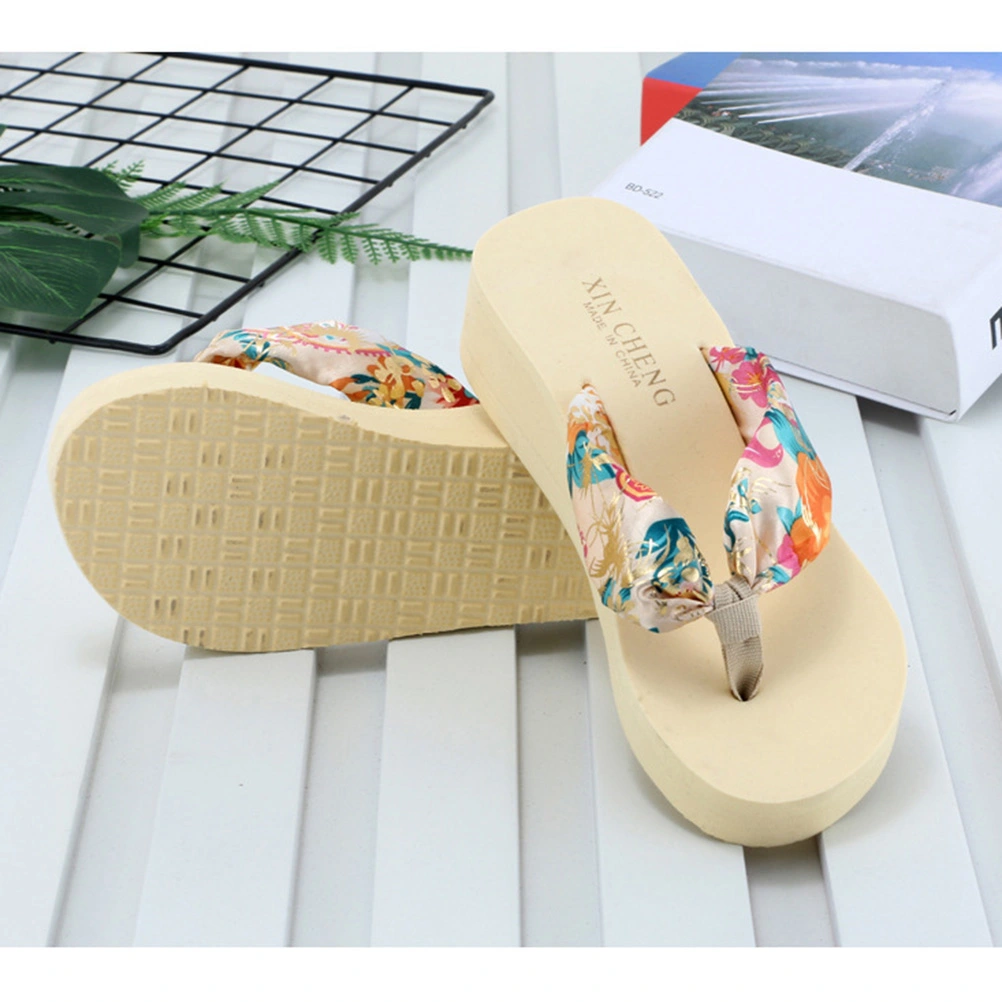 1 Pair Women's Word Slippers High Heel Wedges Casual Travel Simple Beach Shoes Bohemian Outgoing Sandals Slippers Size 39 (Beige)