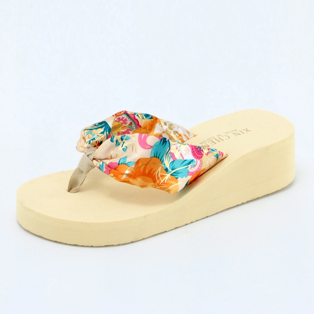 1 Pair Women's Word Slippers High Heel Wedges Casual Travel Simple Beach Shoes Bohemian Outgoing Sandals Slippers Size 39 (Beige)