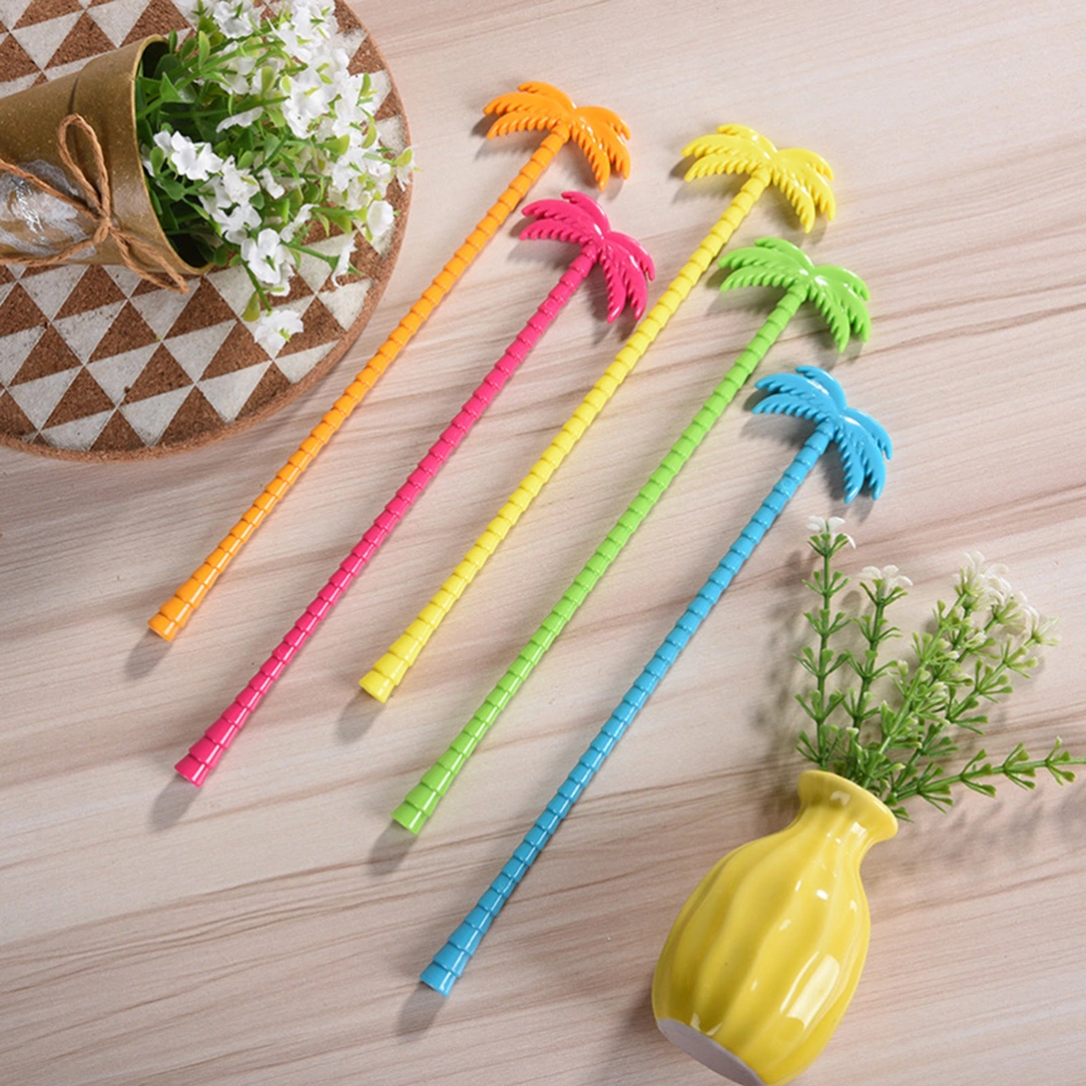 25pcs Colorful Cocktail Stirring Sticks Coconut Tree Long Handle Picks Swizzle Stick for Juice Wine Milk (Mixed Colors)