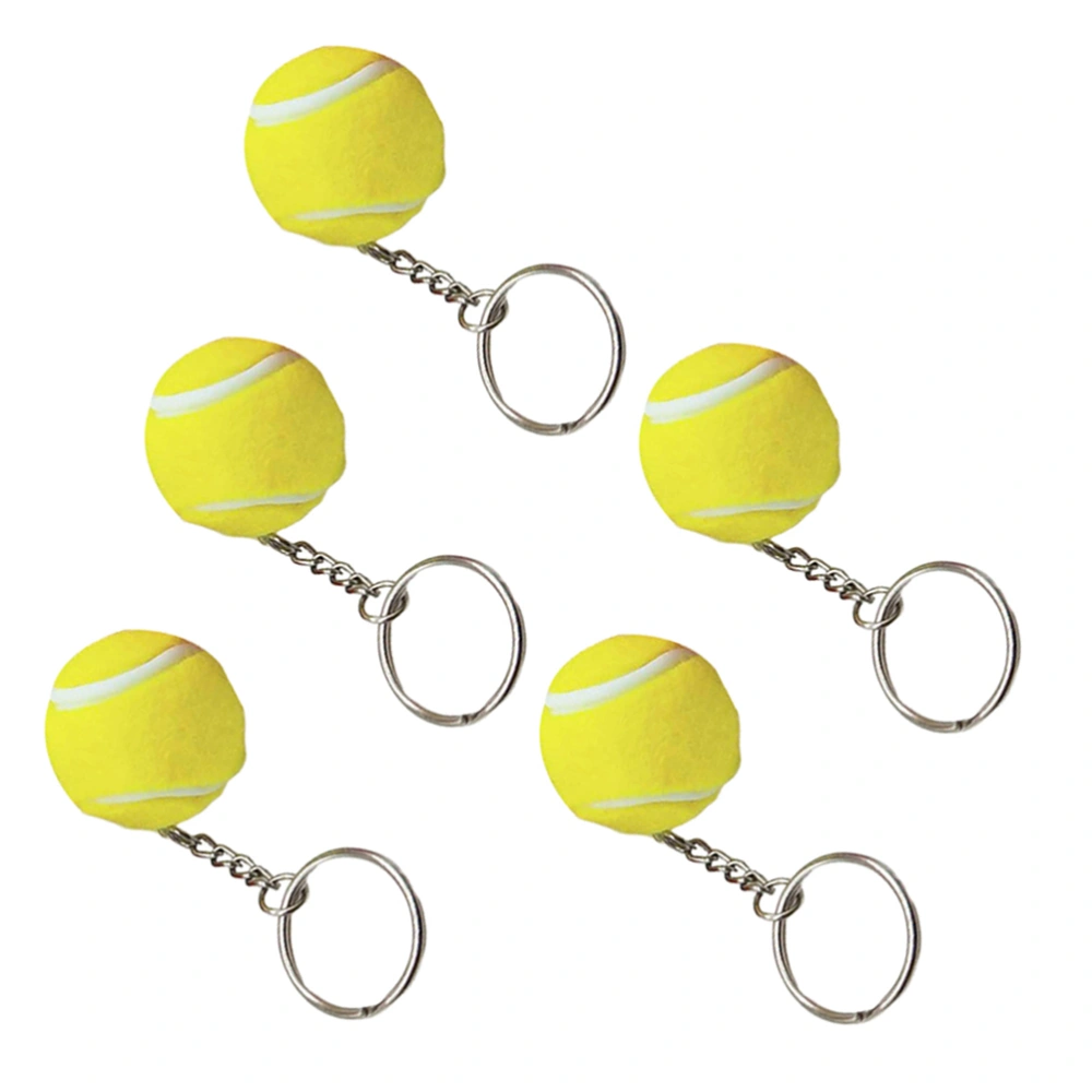 5 Pcs Mini Tennis Ball Keychain Creative Keyrings Souvenir Pendant for Players Athletes Teammates(Yellow)