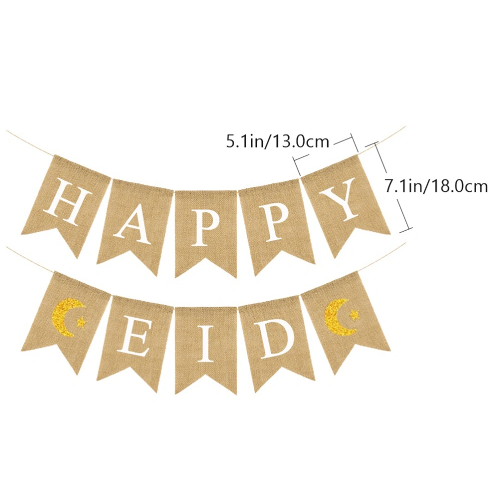 1 Set Eid Party Decorative Banner Happy Eid Letter Bunting Linen Fishtail Banner