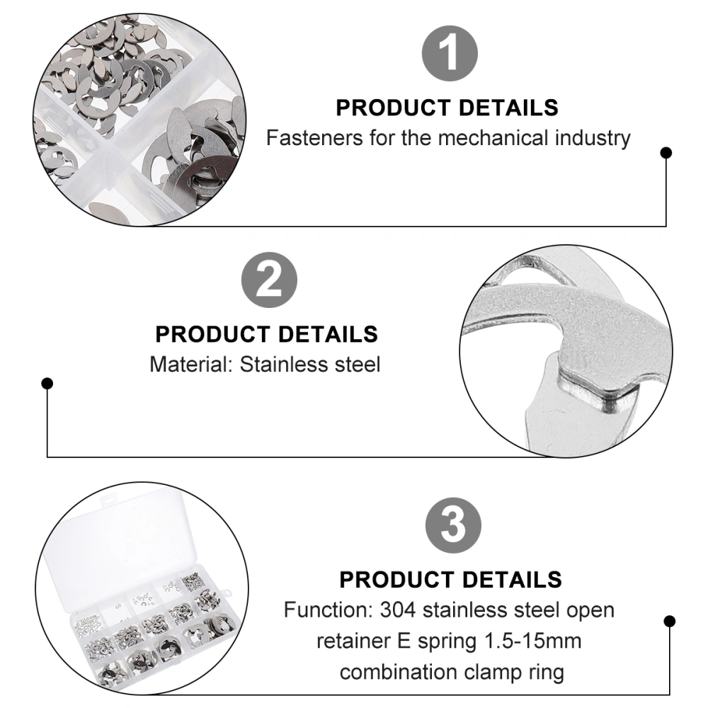 1 Set Stainless Steel E Clip Washer Assortment Kit Circlip Retaining Ring