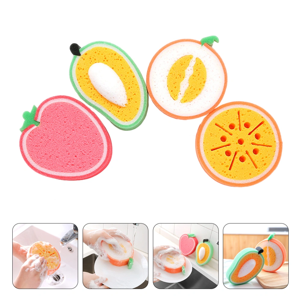 4pcs Kitchen Cleaning Sponges Fruit Shape Cleaning Sponges Dish Sponges