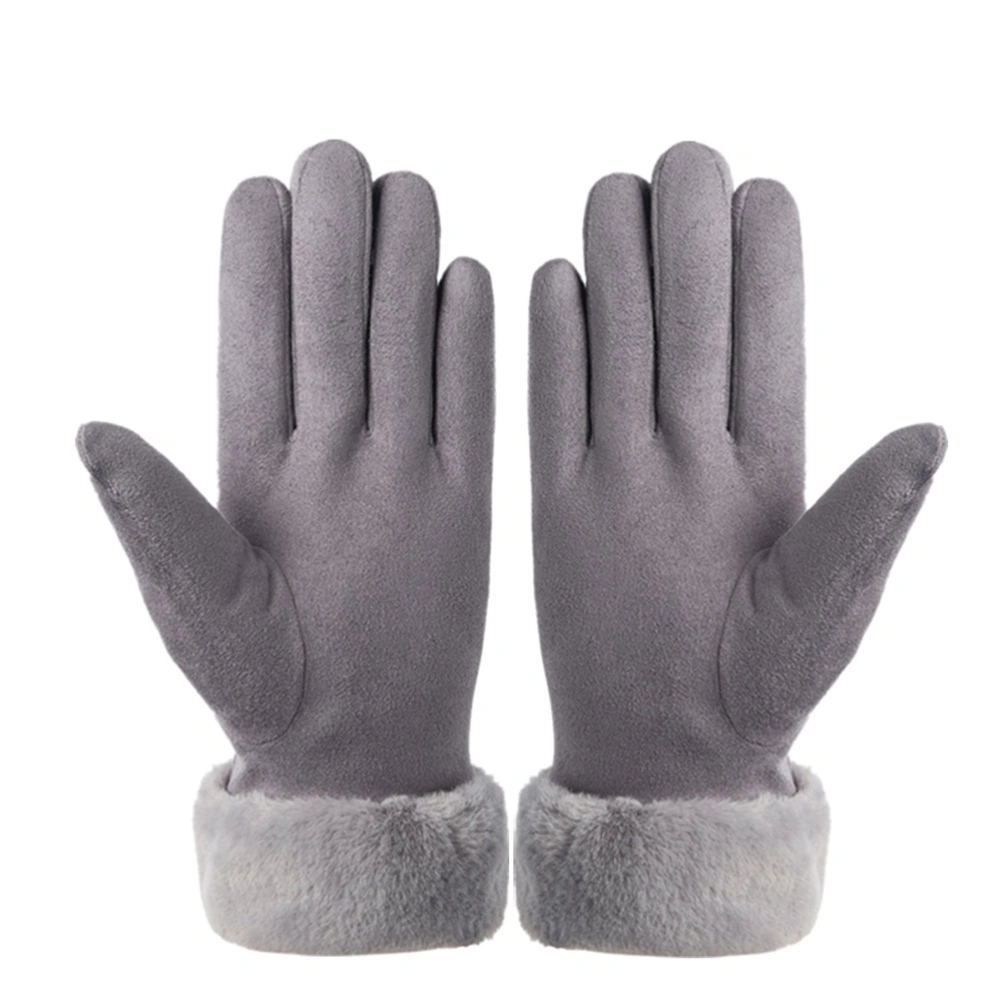 1 Pair Lovely Women Warm Gloves Bow-tied Suede Warm Gloves Stylish Winter Gloves Touch Screen Mitten Multi-purpose Warm Gloves for Woman Wearing Grey