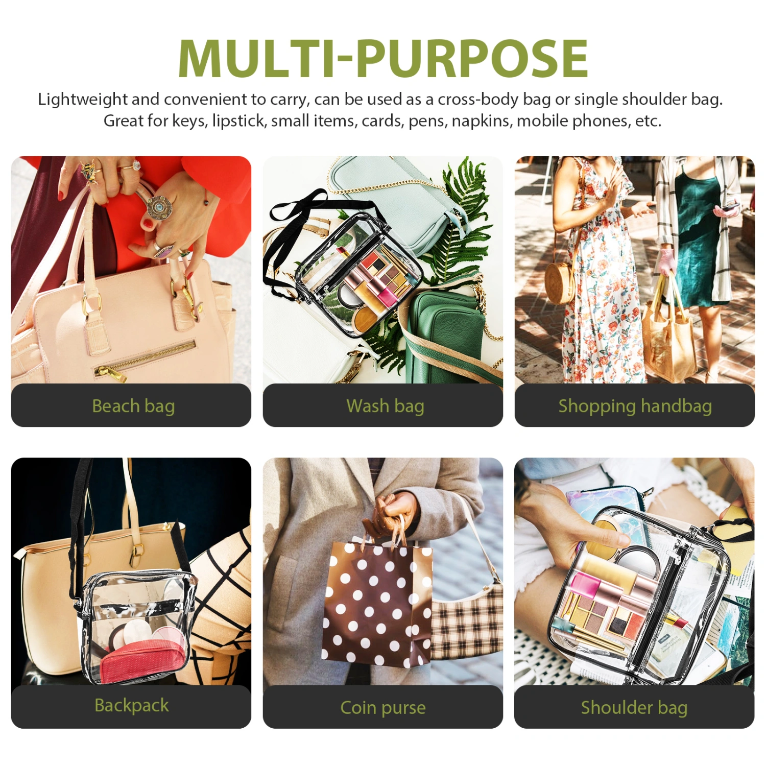 Transparent PVC Female Bag Lightweight Single Shoulder Bag Cross-body Bag