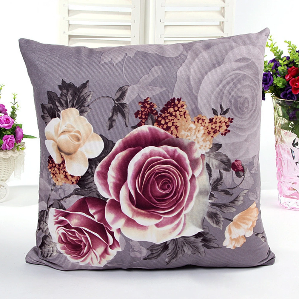 Peony Flowers Pattern Throw Pillow Case Cushion Cover Home Sofa Decoration (Grey)