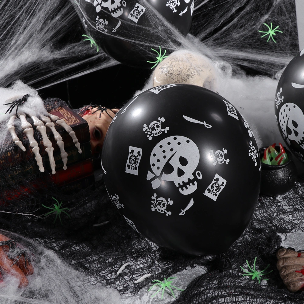 100PCS 12-inch Pirate Skull Latex Balloon Latex Balloon Halloween Party Balloon Skull Printed Balloons Party Supplies (Black 2.5g)