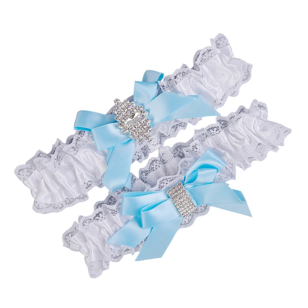 1 Pair Western Wedding Bride Garter Bowknot Lace Rhinestone Bridal Foot Decor Ornaments