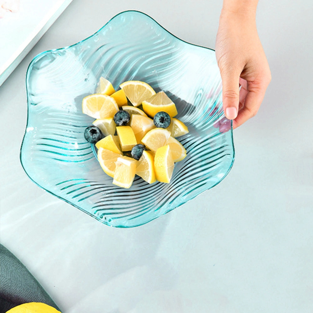 Plastic Crystal Fruit Plate Flower Design Snack Nut Dish Wave Candy Holder Salad Bowl for Home (Cyan)