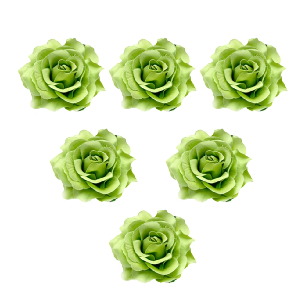 6Pcs 10cm Cloth Flower Shaped Brooch Lifelike Rose Corsage Bride Breastpins Dress for Wedding Green