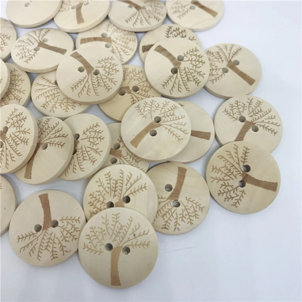 100PCS Tree Pattern Wood Buttons Two Holes Craft Buttons Decoration for DIY Sewing Scrapbook