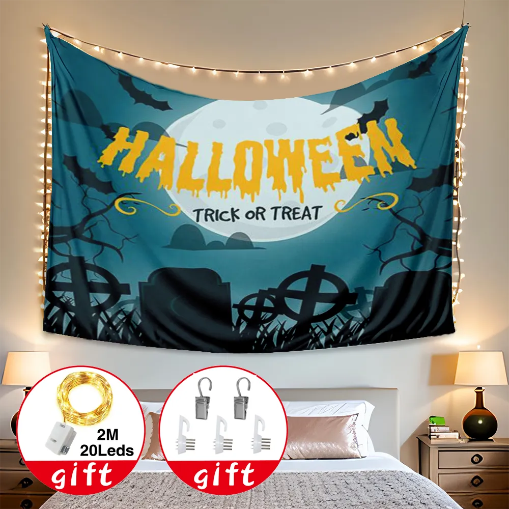 Halloween Decorative Tapestry, Wall Hanging Moon and Broom with Starry Night Wall Hanging Tapestry, for Living Room Bedroom Home Decor Tapestries, Wall Blanket Party Supplies,#370