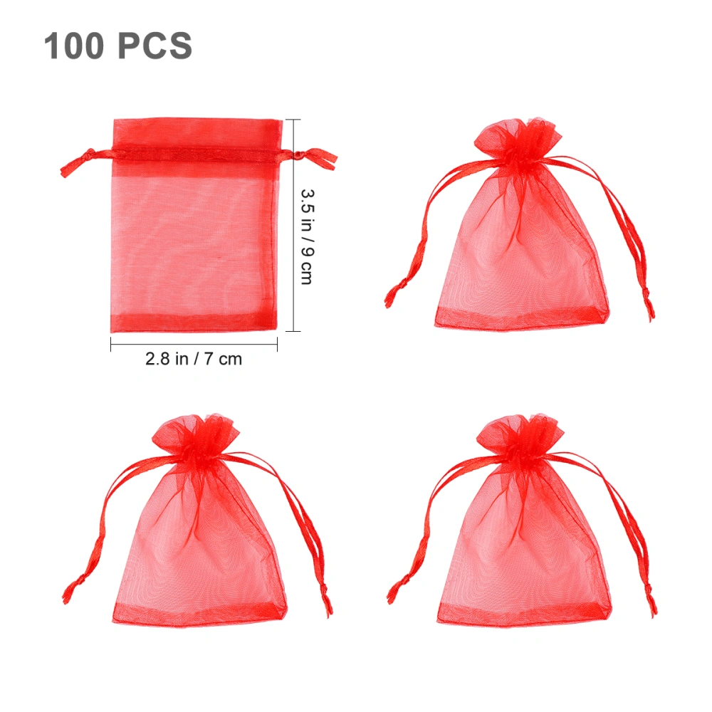 LUOEM 100 Pcs Organza Bags Drawstring Pouches Gift Bags Wedding Party Favors Bags Jewellery Pouches (Red)