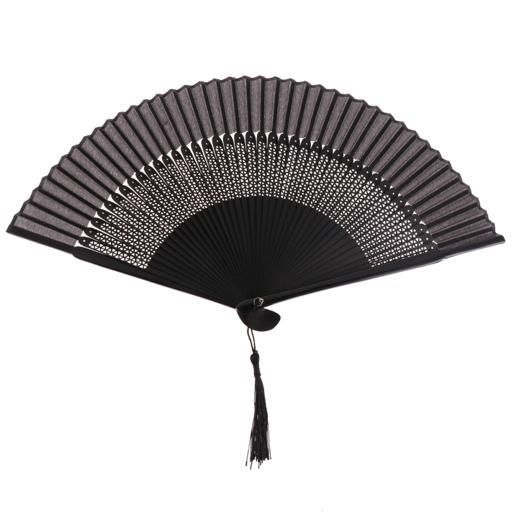 Vintage Handheld Folding Fan Dance Performance Fan Craft Hollow Folding Fan (Hollow Black Fan)