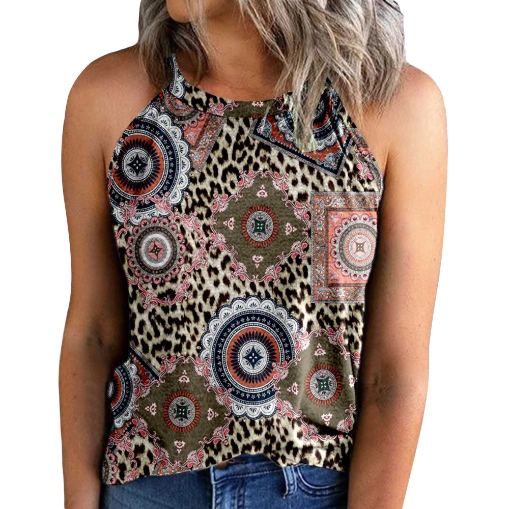 Women Tank Tops Bohemian Leopard/Flower/Geometry Print Vests