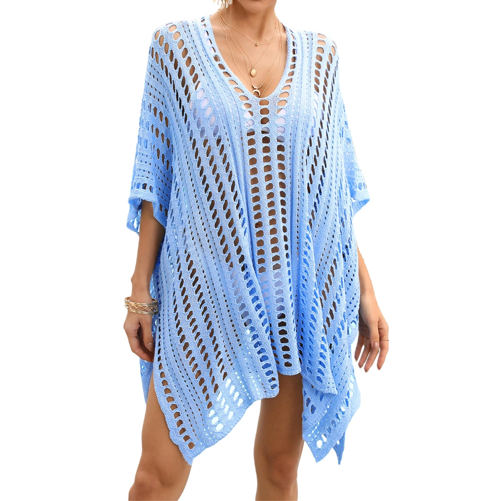 Women Cover-up Dress, 3/4 Sleeve V-neck Hollowed Slit Beach Dress