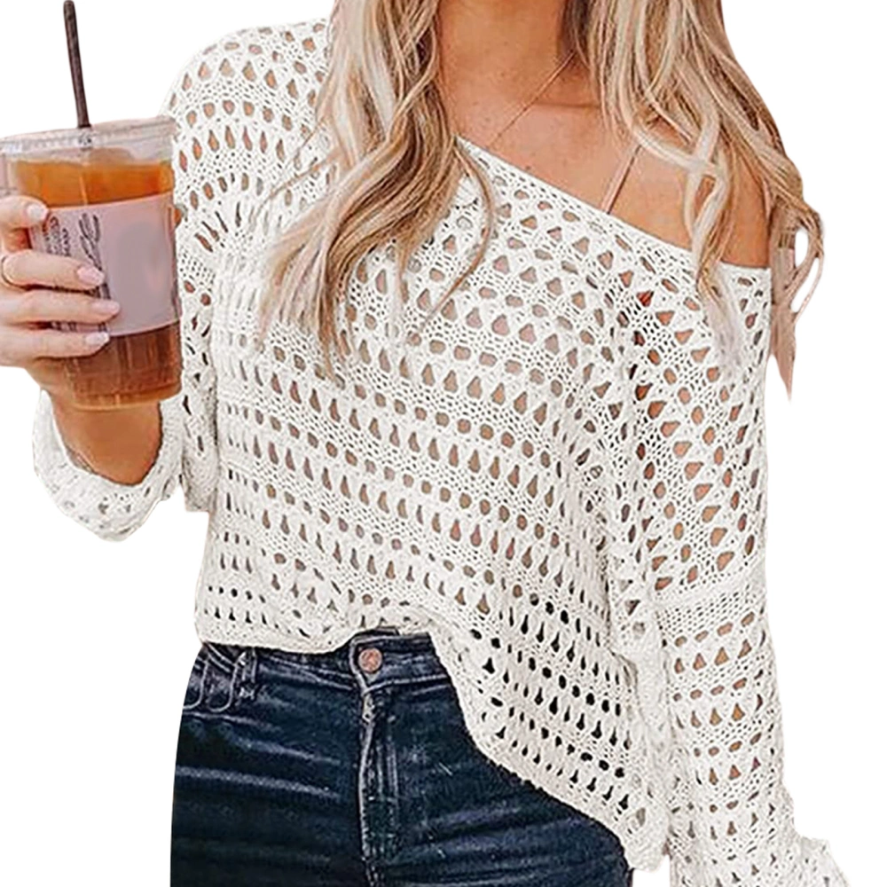 Women's Summer Solid Color Long Sleeve O Neck Hollow Knitwear