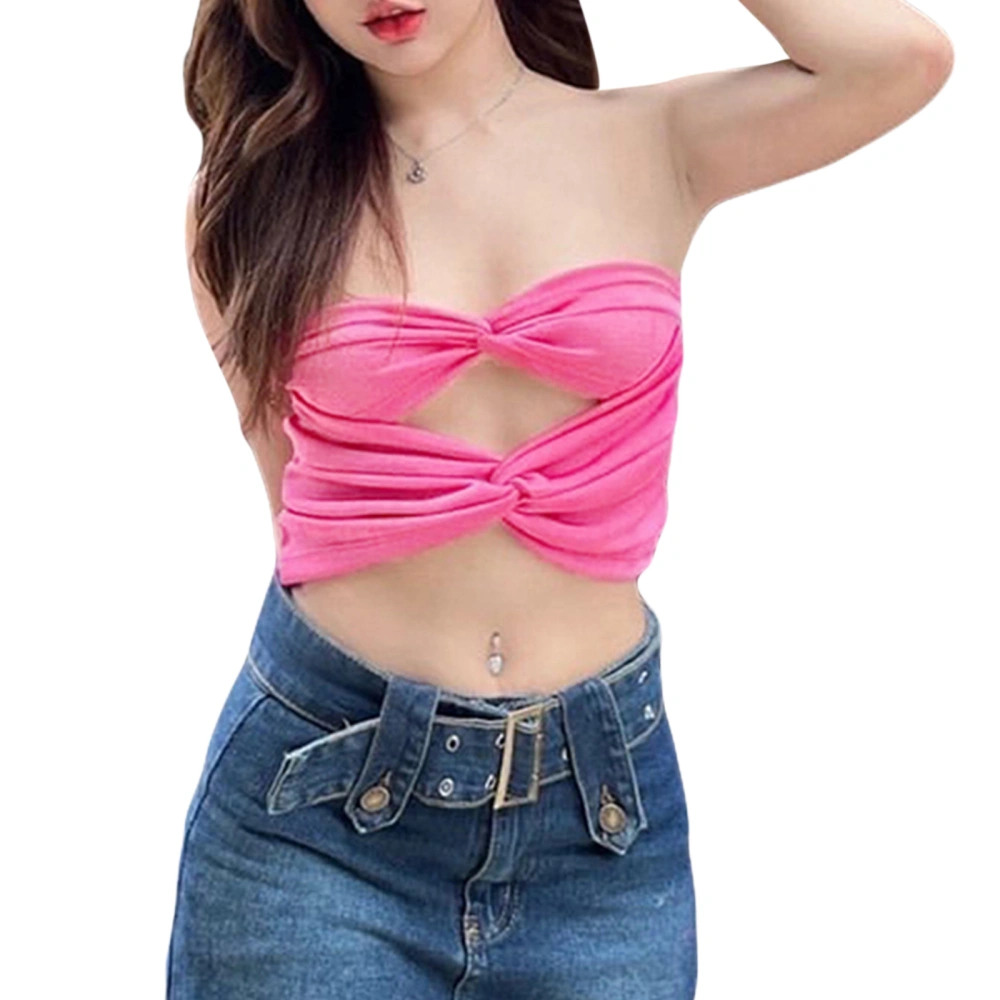 Women Wrap Chest Strapless Cutout Solid Color Summer Crop Vest 