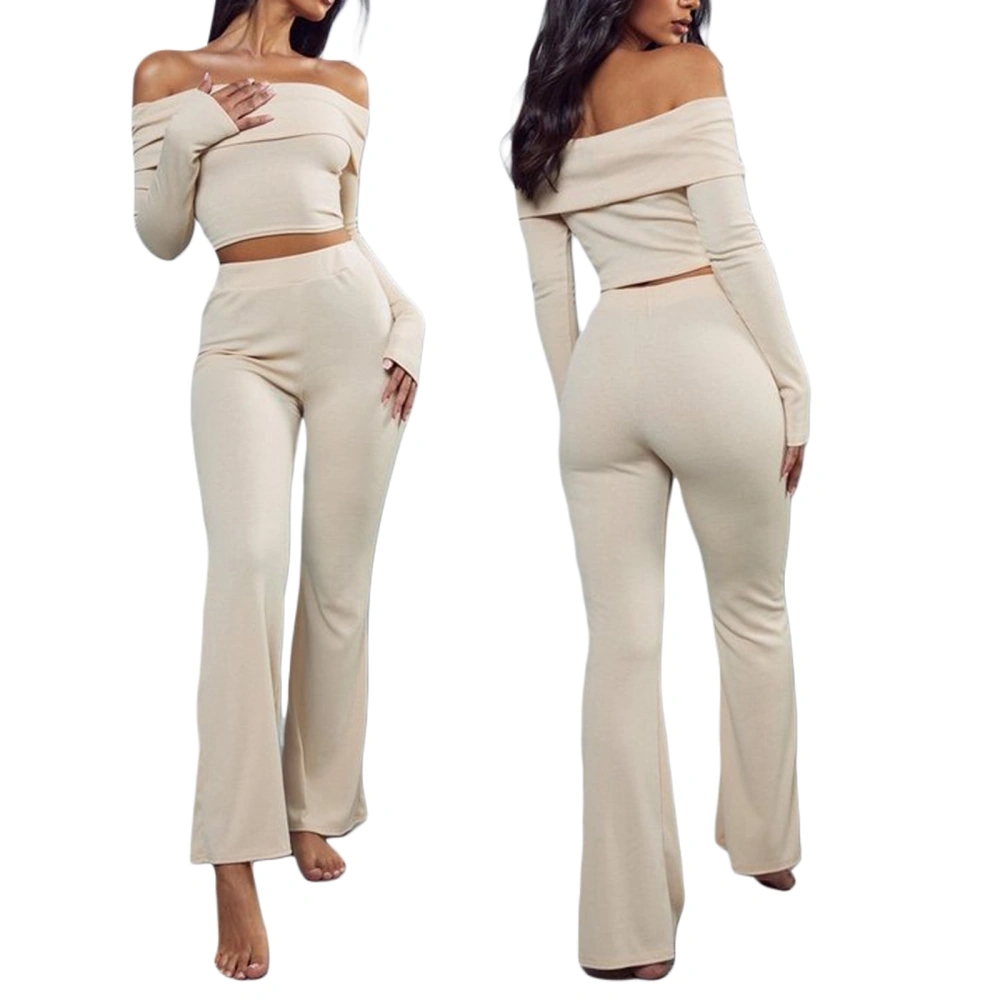 Women’s 2 Piece Casual Outfits, Off Shoulder Crop Tops + Bootcut Pants